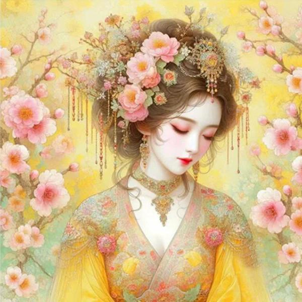 Flower Fairy 5D DIY Diamond Painting Pink Plum Blossom Woman Landscape 5D Cross Stitch Mosaic Embroidery 2024 Home Decor J3977