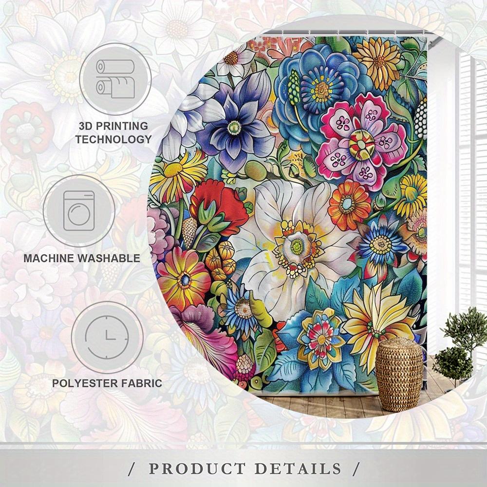 Vibrant Floral Fantasy Shower Curtain - Waterproof,Mildew-Resistant With Exotic Flower Design For Lively,Colorful Bathroom Decor