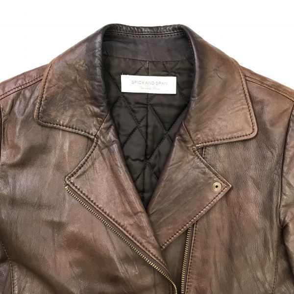 Spick & Span Double Riders Jacket Sheepskin Brown Women's S(USED)