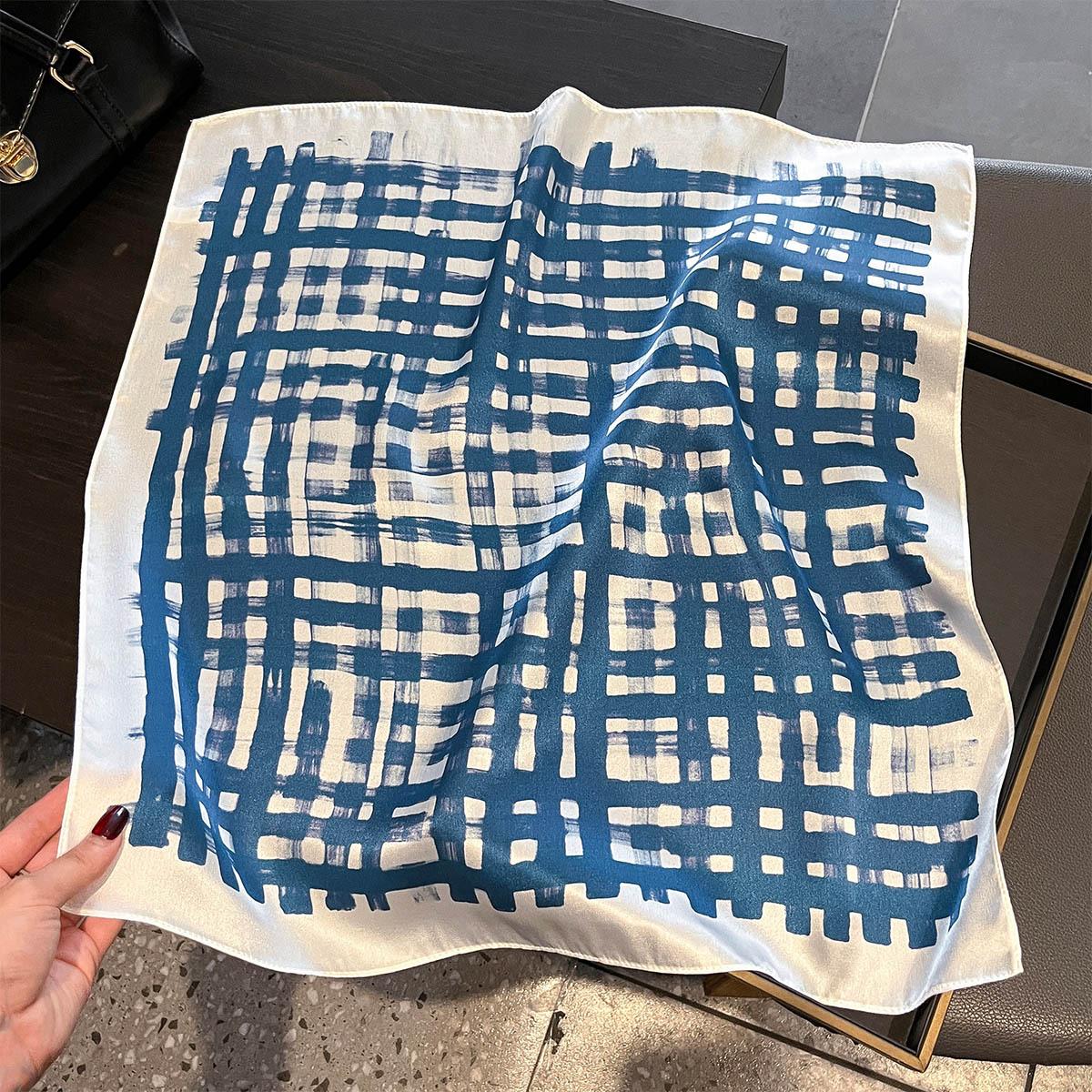 

Роскошный шарф из 100% шелка тутового шелкопряда Женский клетчатый принт Бандана Шаль Женский шейный платок Носовой платок Декоративная накидка 53 см 53x53CM