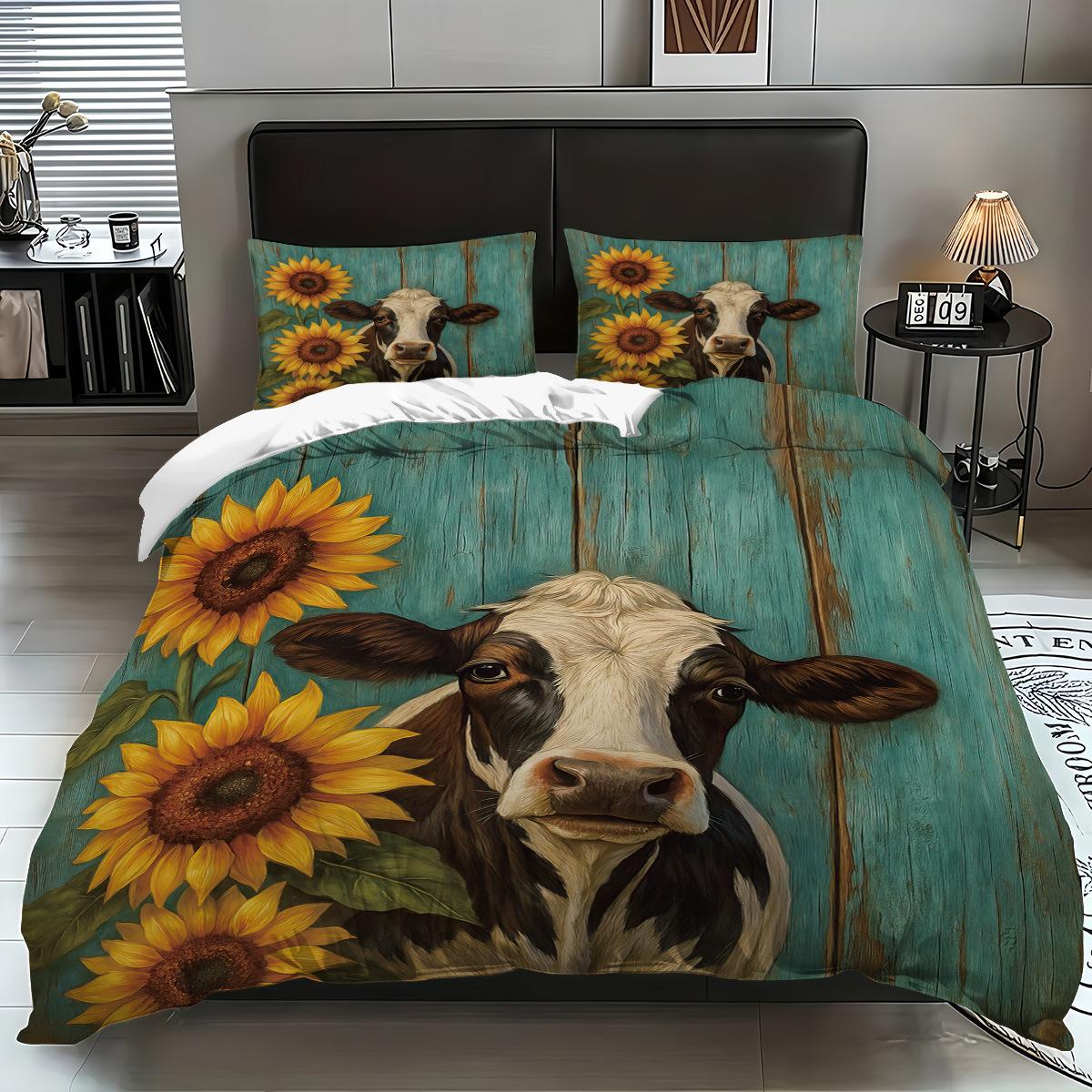 

Quilt Cover Three-Piece Size Quilt Cover Highland Cow 3D Digital Printing Bedding 135x200