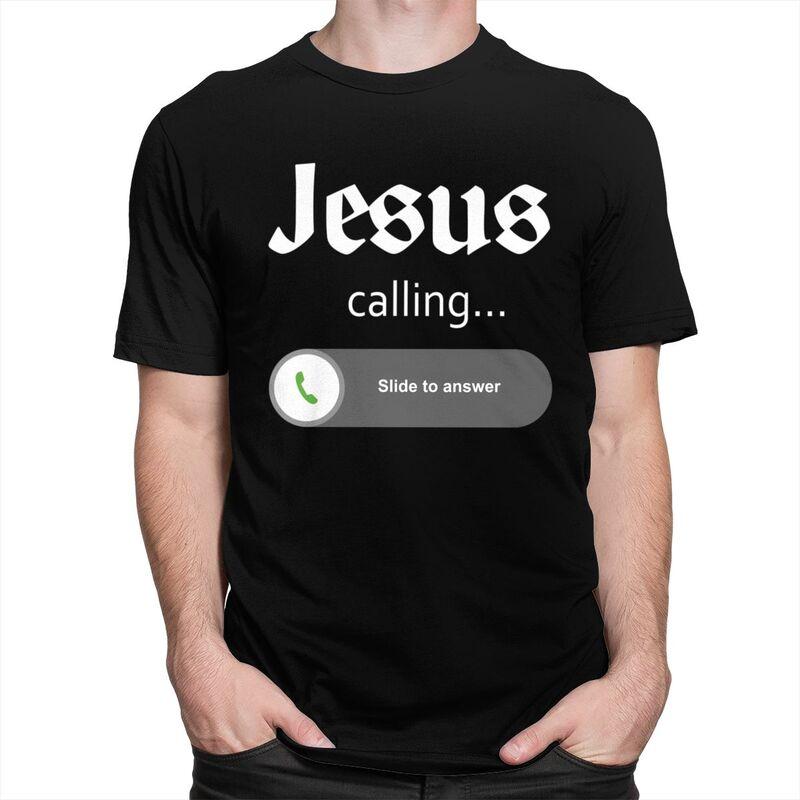 Mens Jesus Is Calling T Shirt Short Sleeves Cotton Tshirts Valentines Day Gift Leisure Funny Christian Joke Quote Tee Clothes