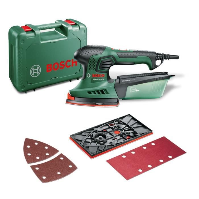 Bosch Multi-Sander - PSM 200 AES (Supplied with 2 Sanding Sheets, Sanding Pad and Box)