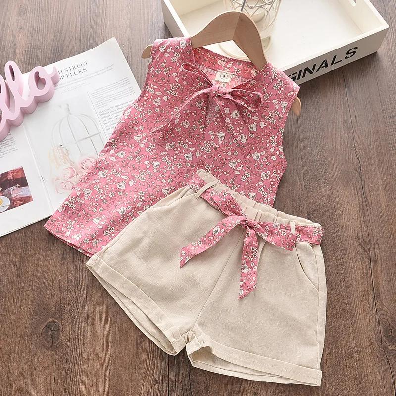 

2-piece Floral Sleeveless Vest and Shorts for Children s Summer 0-6-year-old Baby Girl Floral Beach Sweet Vacation Style Bluey 90 розовый