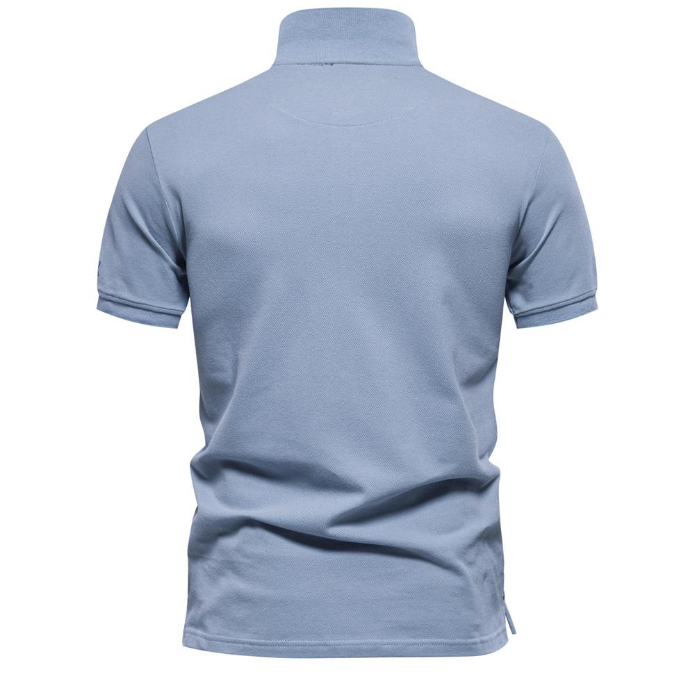 Men's Spring Summer Trendy Cotton T-Shirt Casual Embroidered Thin Breathable Polo Short Sleeve Top with Buttons