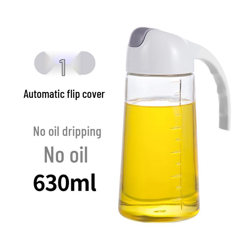 Leak-Proof Auto Open-Close Glass Oil Pot for Kitchen - Small/Large Sizes for Oil, Soy Sauce, Vinegar & Seasonings