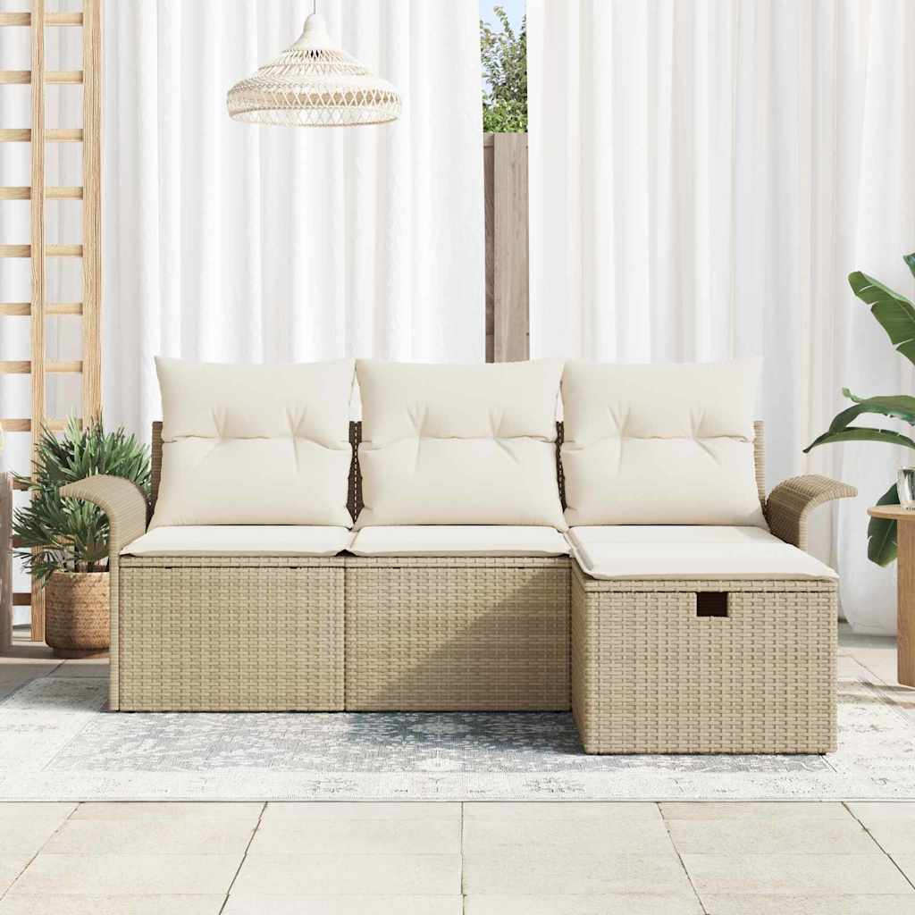 Garden Sofa Set with Cushions 4 Pcs Beige and Cream Poly Rattan