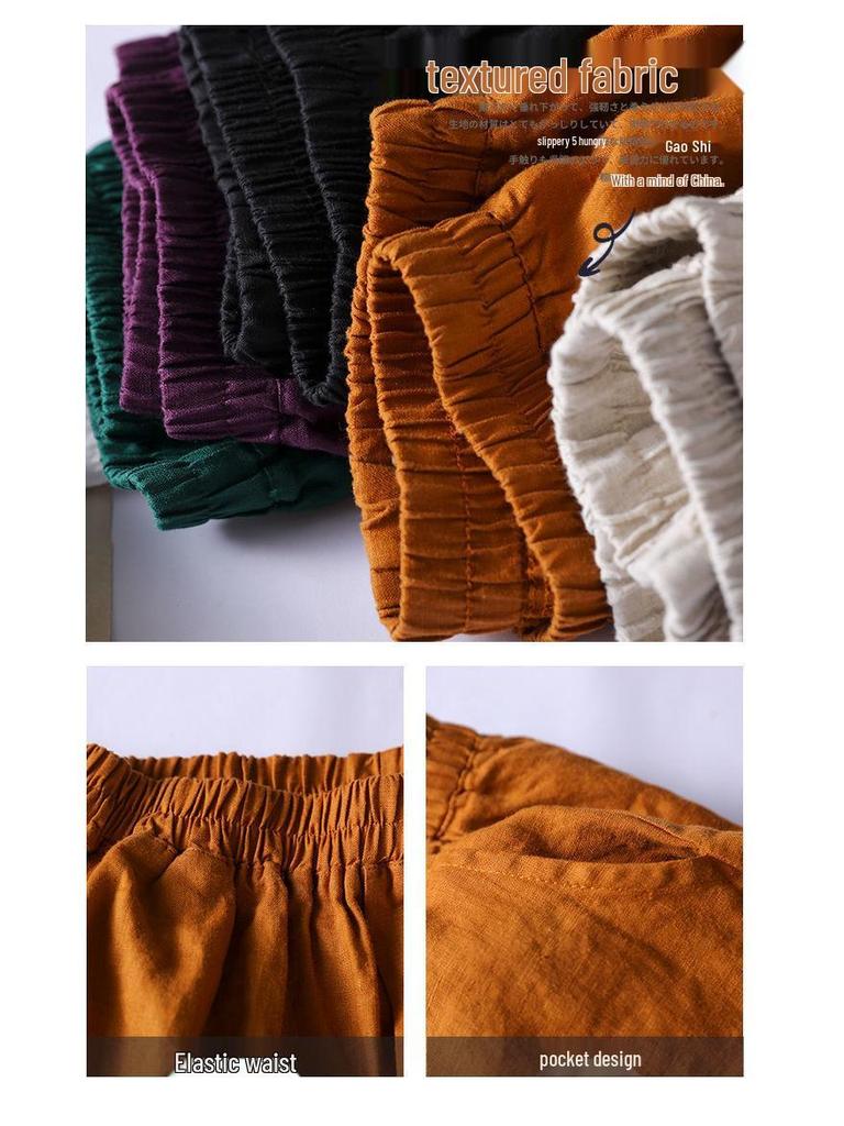 2022 Summer Plus Size Cotton Linen Wide-Leg Casual Pants - Breathable, Slimming, Artistic Design