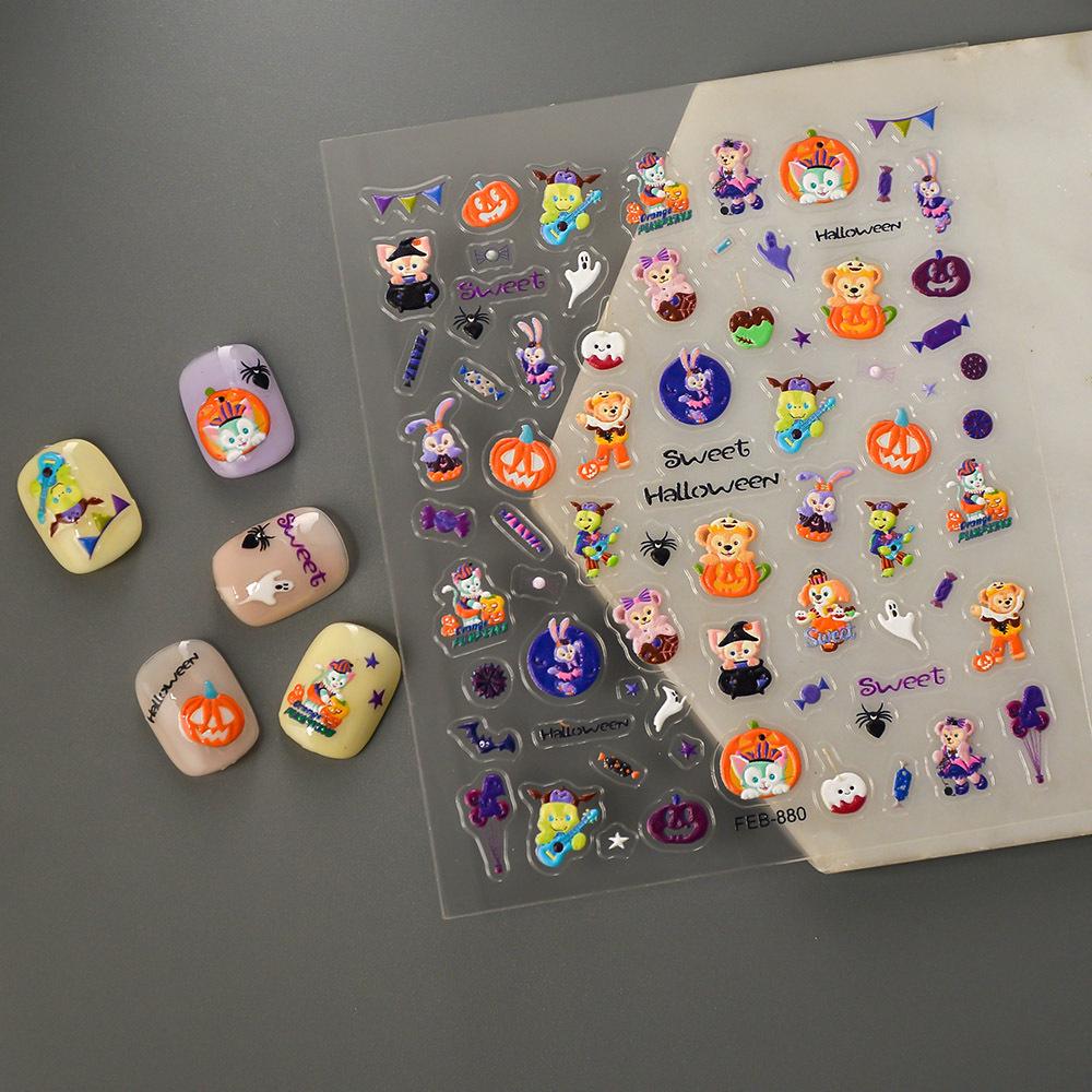 Embossed Halloween Nail Stickers: Cute Spider, Bat & Pumpkin Designs
