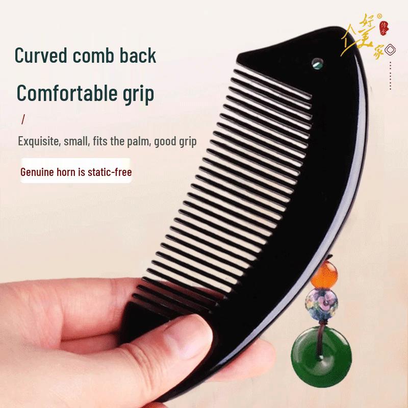 HOMEMAKER Natural Black Ox Horn Massage Comb