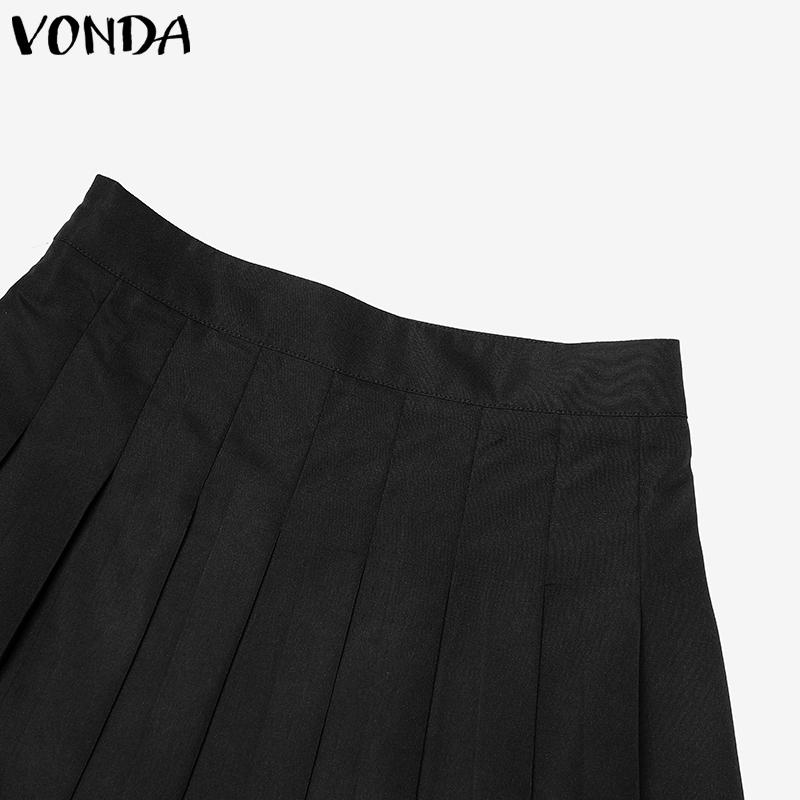 VONDA Two Pieces Women Summer Naval Collar Short Sleeve Preppy Style Tops and Mini Pleated Skirts Sets