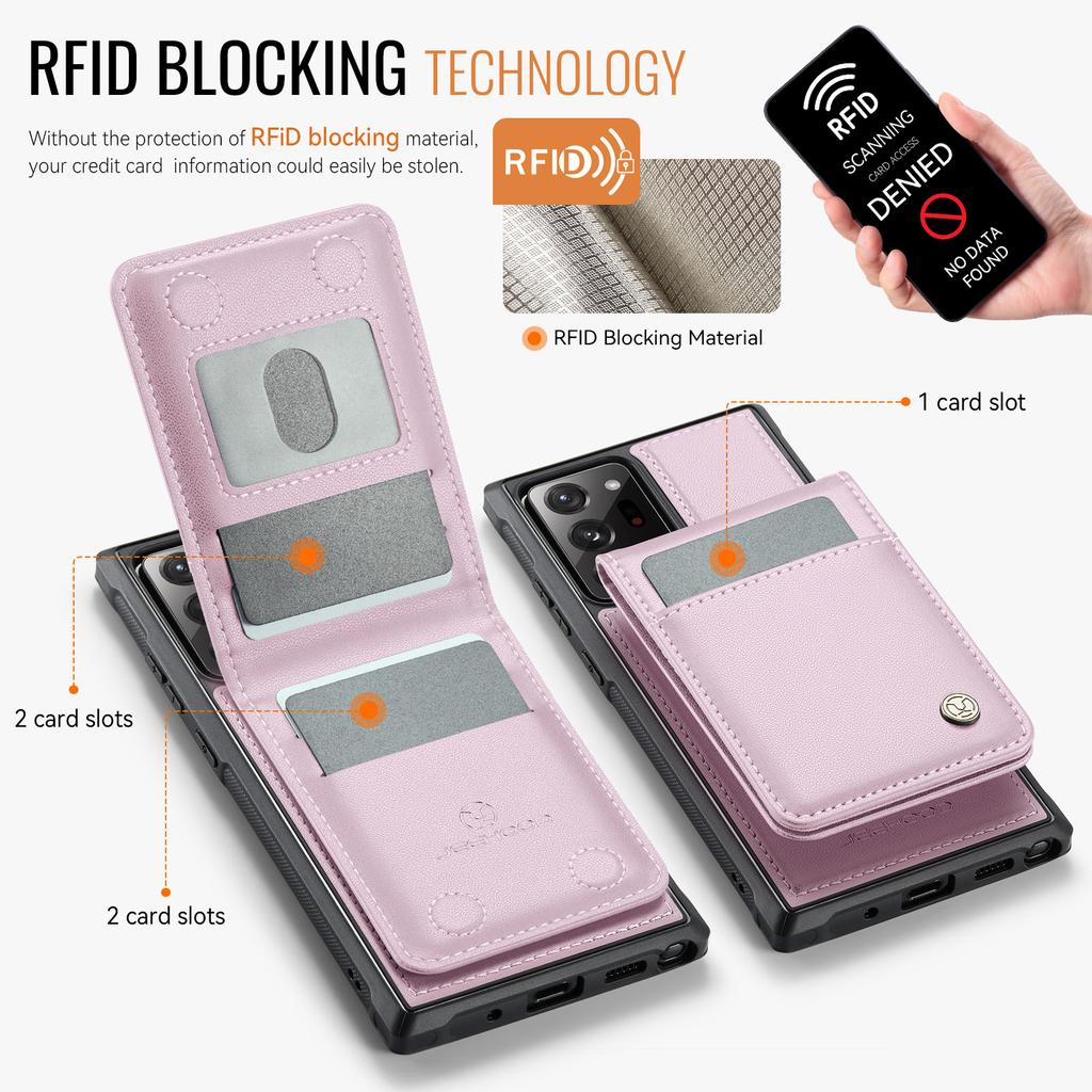 For Samsung Galaxy Note20 Ultra Leather Back Cover Compatible with MagSafe JEEHOOD J06 Phone Case with Card Bag RFID Blocking