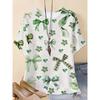 Fashion Women's Crew Neck Short Sleeve 3D Four Leaf Clover Color Printed Four Leaf Clover Short Sleeve Crew Neck T-Shirt