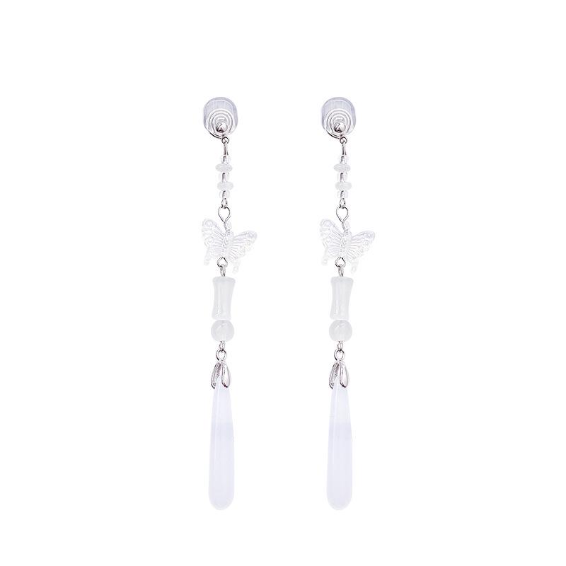 Chinesische Mittelalter-Ohrringe mit langen Quasten und Perlen zum Klemmen