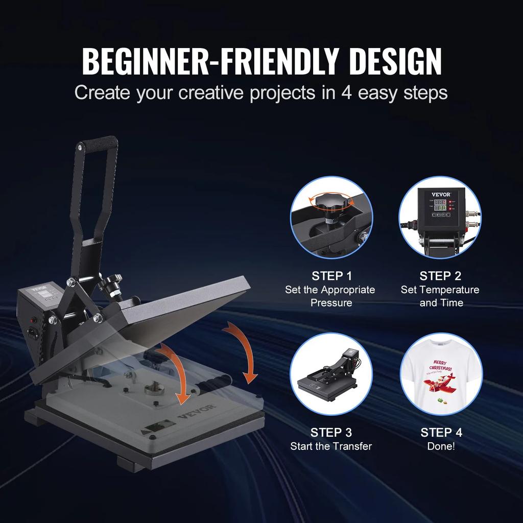 VEVOR Heat Press Machine 15 X 15 In/38.1 X 38.1 Cm Sublimation Printer Transfer for DIY T-shirt