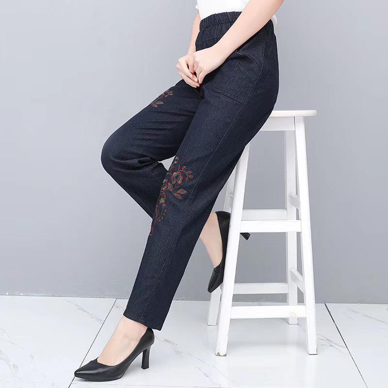 Women's Spring 2024 High-Waisted Elastic Straight-Leg Loose Jeans for Middle-Aged & Elderly