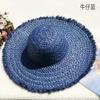 Natural Lafite Straw Hat Sunscreen Large Brim Beach Hat Trendy Foreign Style Color Fur Edge Dome UV Protection Sun Visor