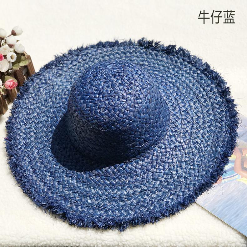 Natural Lafite Straw Hat Sunscreen Large Brim Beach Hat Trendy Foreign Style Color Fur Edge Dome UV Protection Sun Visor