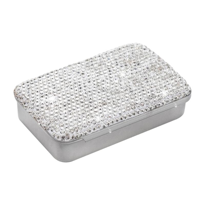 Metal Storage Holder With Glittering Diamonds Smooth Sliding Cover Designs Storage Stylish Accessory