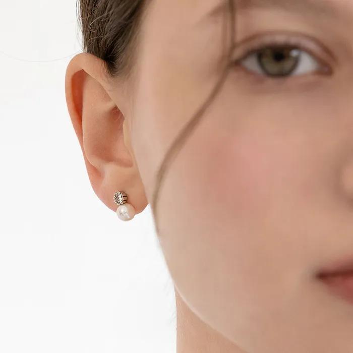 (Silver 925) Flower Prong Cubic Pearl Earrings EC3312