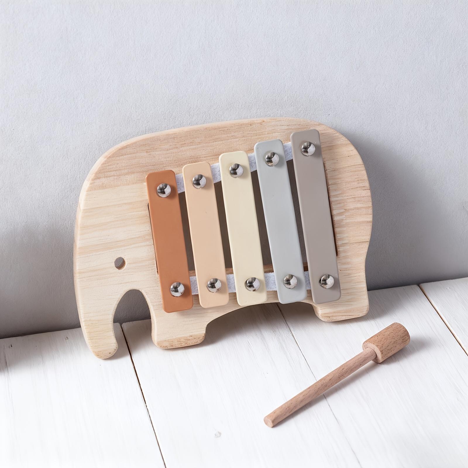 Baby Wooden Little Elephant Tapping Toy,Early Learning Auditory Percussion Instrument Little Elephant Xylophone Wooden Toy Finger Exercise Thumb Piano 1set