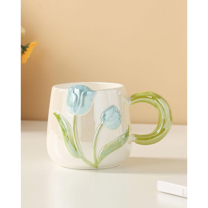 Creative Hand-painted Tulip Mugs High Appearance Level Ins Style Ceramic Cups  Niche Design Sense  Drinking Cups and Coffee Cups