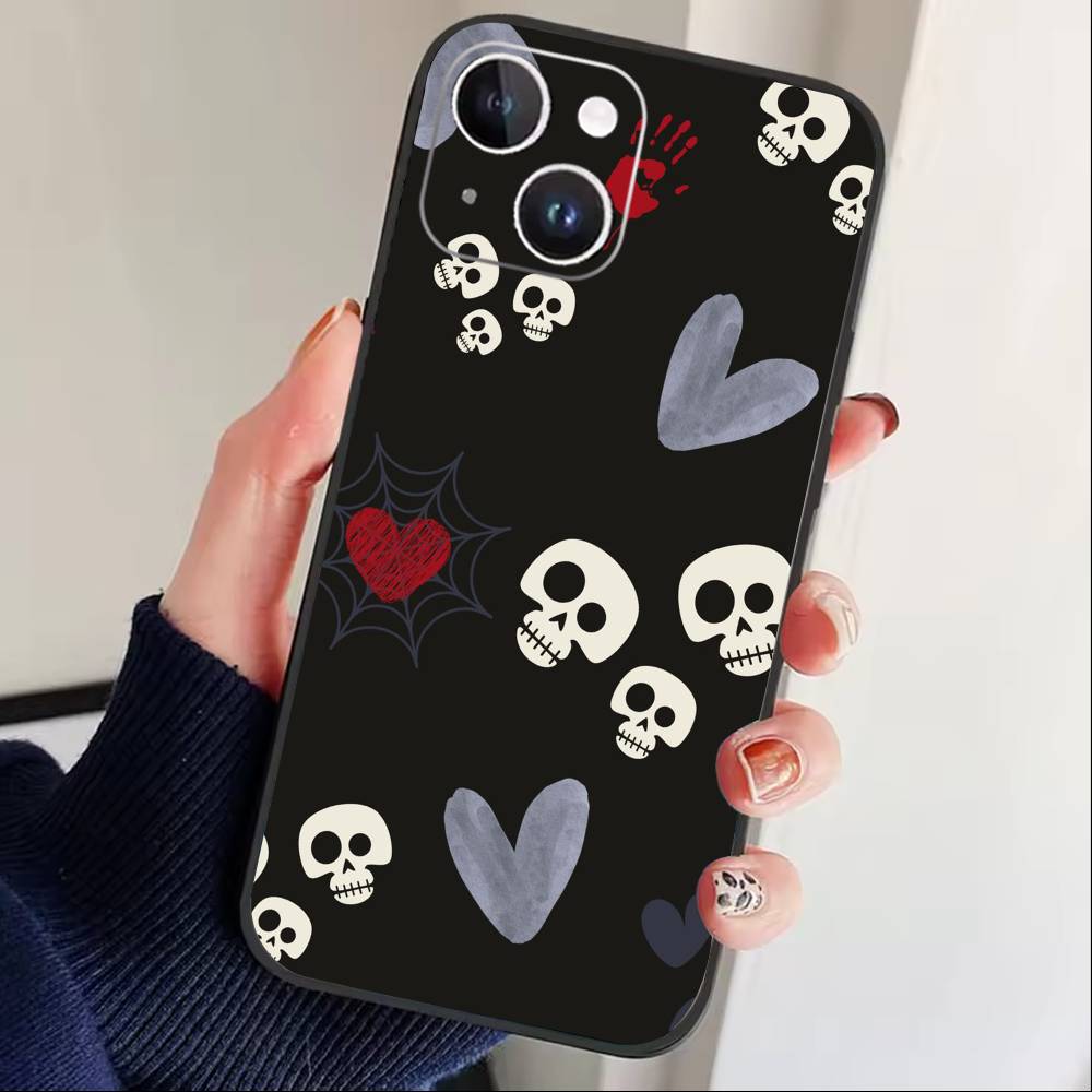 Gothic Dark Sweetheart Phone Case For iPhone 16,15,14,13,12,17,Pro Max,Plus Silicone Black Case
