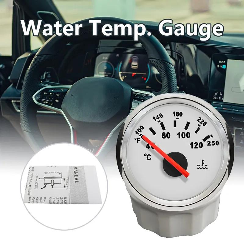 ELING 52mm (2'') Water Temperature Gauge Indicator 12V 24V with Red Backlight Water Temp. Meter for Car Marine Sailboat RV