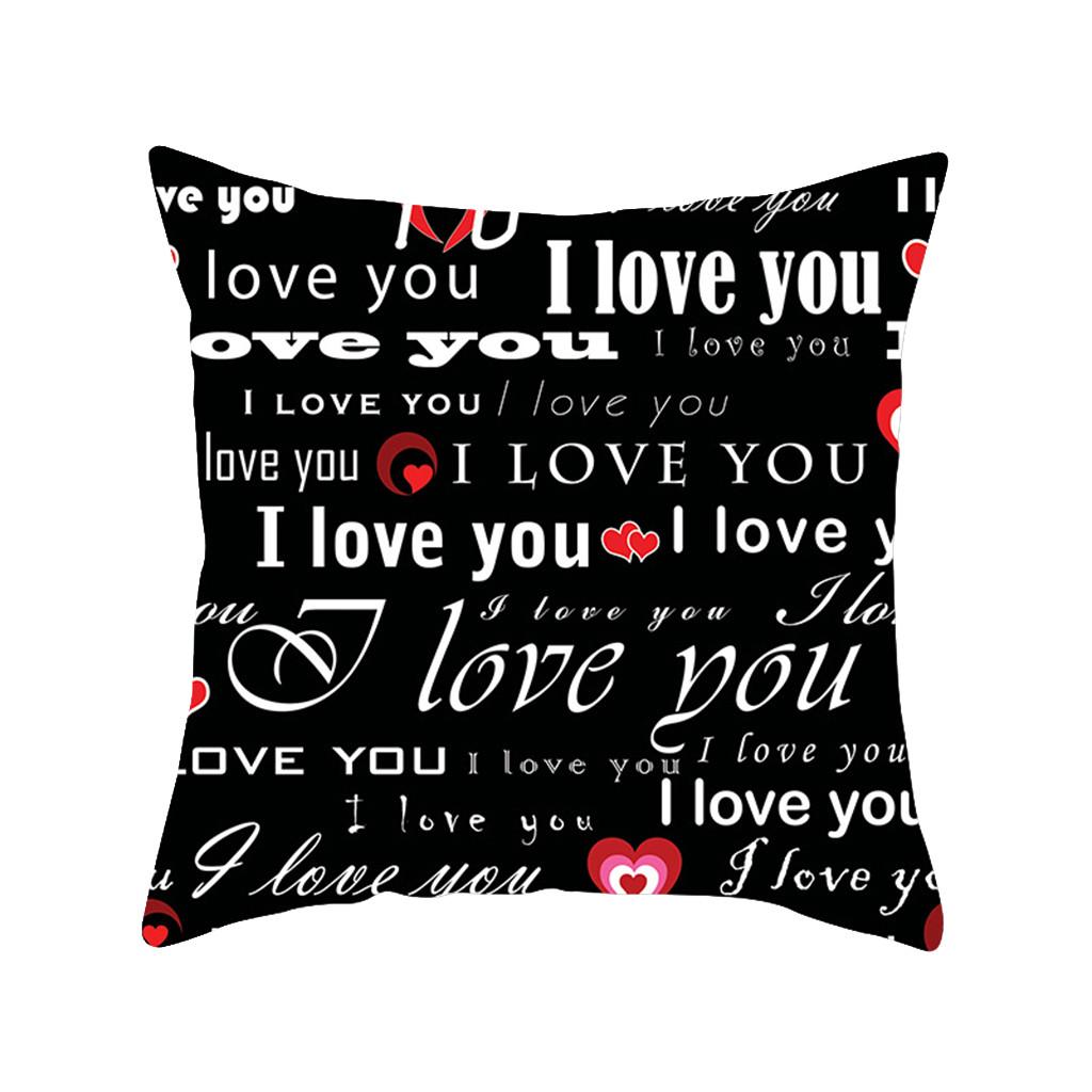 Red Love Printing Pattern Polyester Square Cushion Cover for Home Living Room Sofa Decoration Pillow Cover