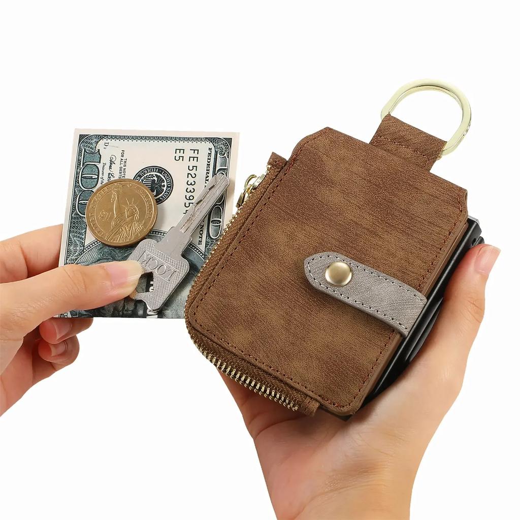 Zipper Cards Solt Purse Ring Holder Vintage Leather Wallet Case for Samsung Galaxy Z Flip 7 FE 6 5 4 5G Flip5 Bag Stand Cover