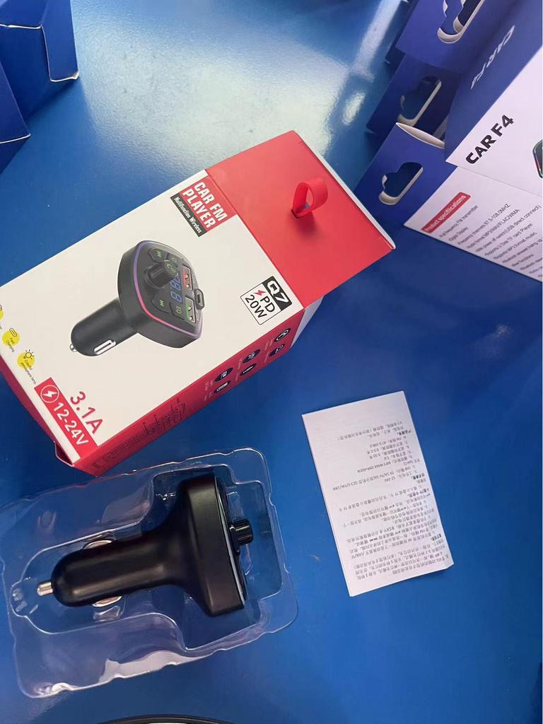 Car Bluetooth MP3 Player with Hands-Free Call, Voice Broadcast, PD Fast Charging, and USB Flash Drive.