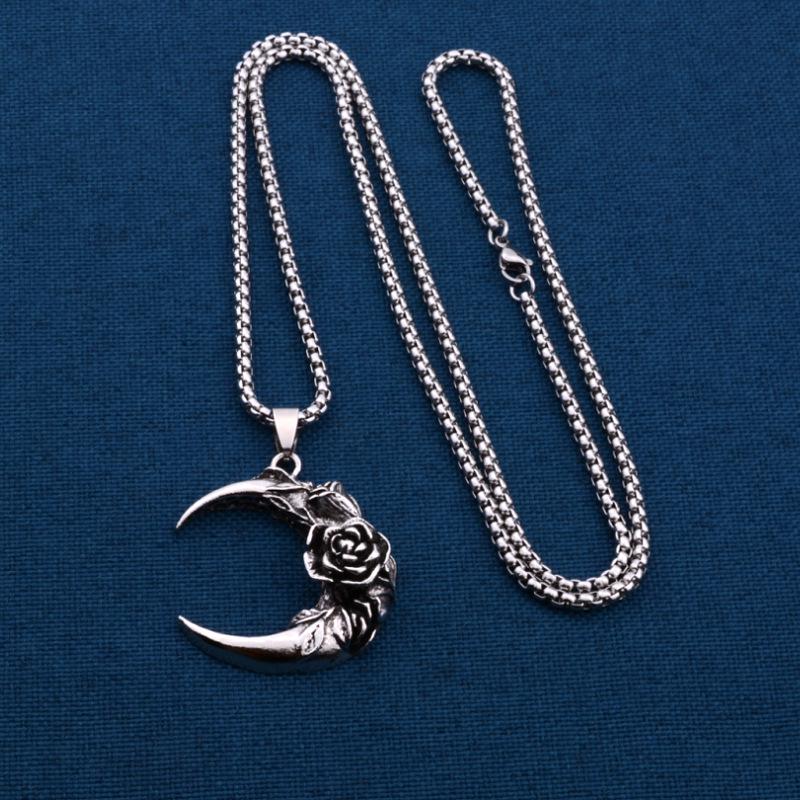 Gothic Rose Moon Necklace - Unisex Vintage Romantic Pendant in Dark, Trendy Style