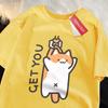 Catching Baby Fun Cat Print Japanese Style Clothes Men Fashion Oversize T-Shirt Casual O-neck Tops Summer Cotton Loose T Shirt