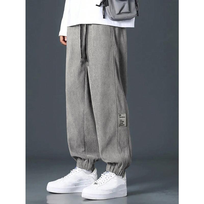 Casual sports corduroy loose trendy brand men's trousers straight multi-pocket overalls