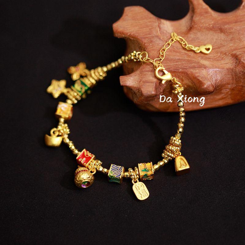 

Мелкий Золотой Браслет Дубао из Бусин Пяти Элементов Тысячекилометровый Пейзаж Золотой Магазин Тот же Стиль Женское Изысканное Украшение Высокая Версия Нишевый Стиль Подарок Broken Gold Five Elements Beads Duobao Bracelet