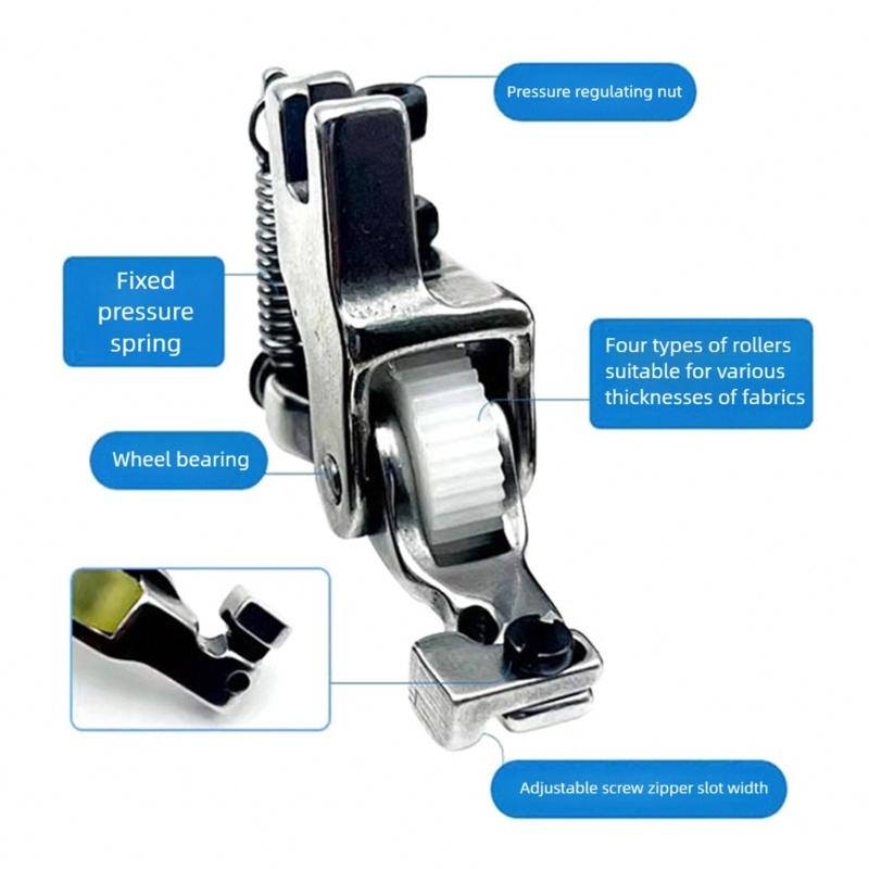 Adjustable Invisible Zippers Presser Foot with Roller Wheel Heavy Duty Steel Presser Feet For Flatbed Sewing Machine