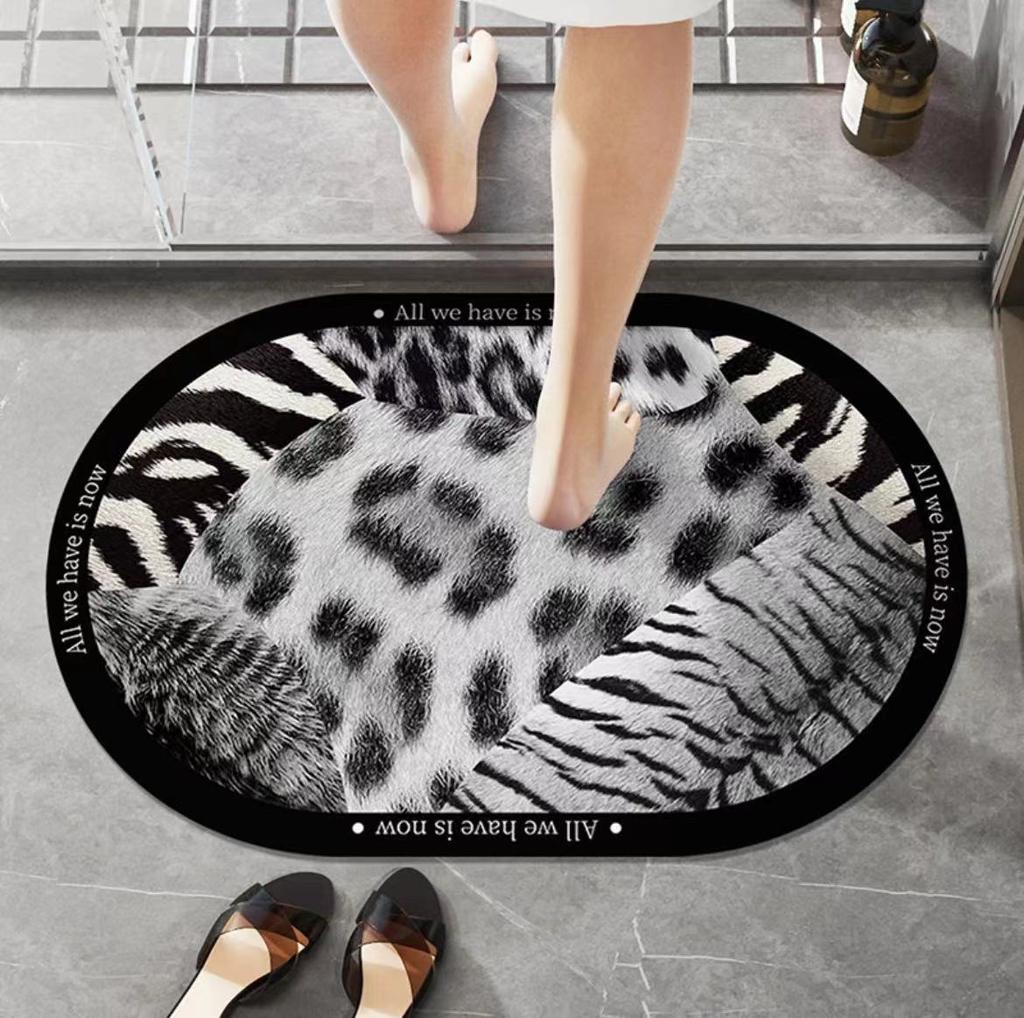 Spliced Leopard Print Crystal Velvet Floor Mat Bathroom Absorbent Non-slip Mat Porch Door Mat Dirty and Wear-resistant