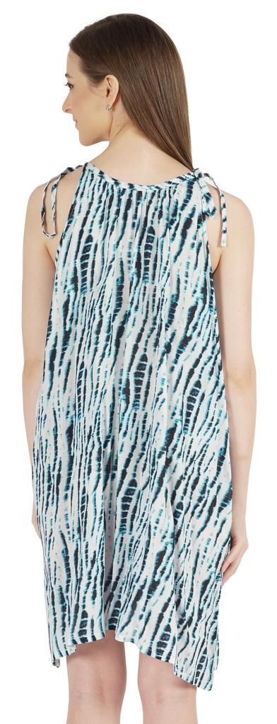 Moomaya Summer Beach Wear Short Dress For Womens Printed Sleeveless Tie-Up Midi