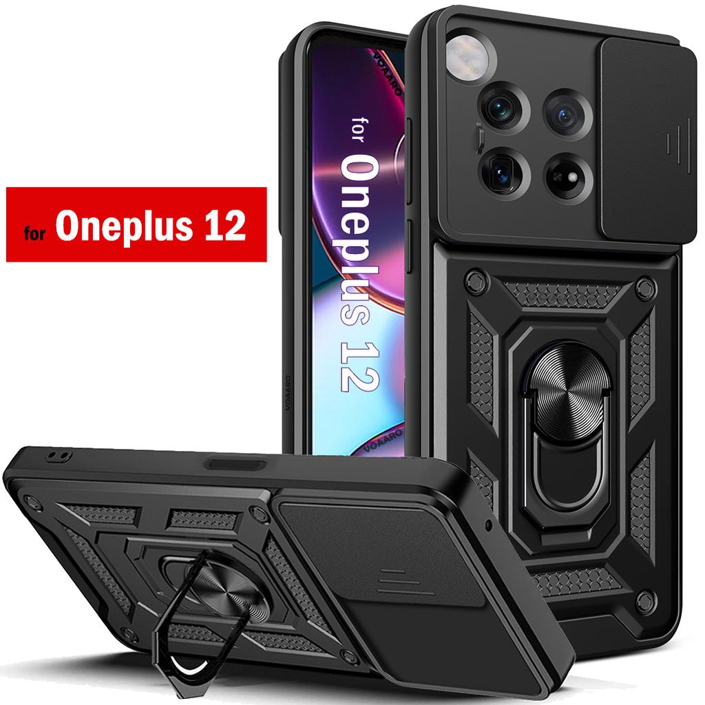 Slide Lens Camera Protection Funda for Oneplus 12 Case for Oneplus 12 Armor Case Magnetic Ring Stand Cover Shockproof Back Capa