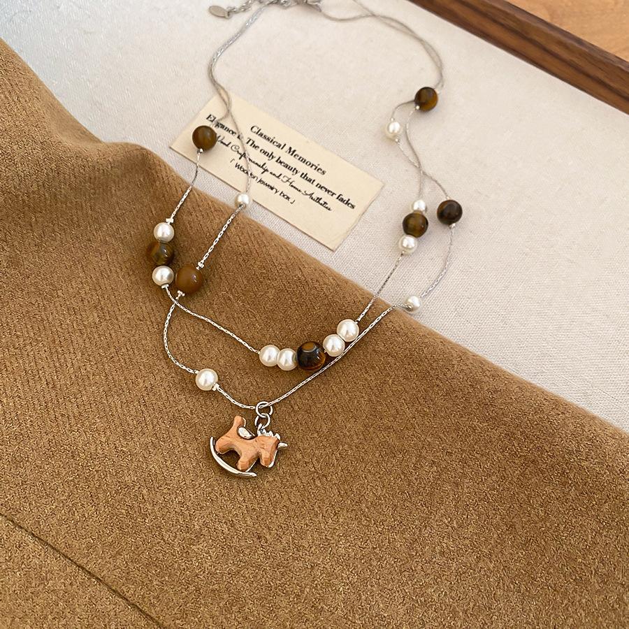 French simple zircon natal year pony pendant necklace accessories women's sweater chain necklace