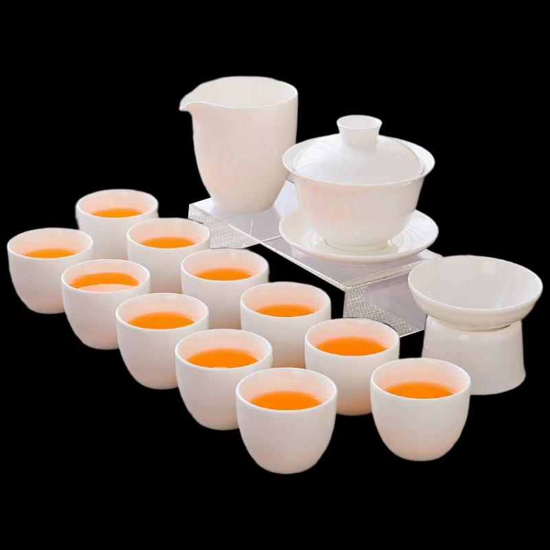 Woding Ceramic Suet Jade White Porcelain Kung Fu Tea Set
