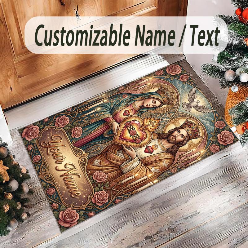 Valentine Love Theme Crystal Velvet Rug Personalized Custom Name Text Soft Floor Mat Home Decor