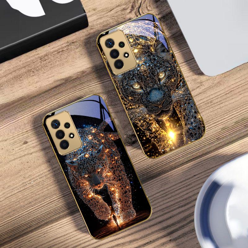 Stella Leopardo Gigante Per Samsung A73 A72 A71 A42 A56 A55 A54 A53 A52s A52 A51 A36 A35 A34 A33 A32 16 14 Custodia per telefono in vetro dorato