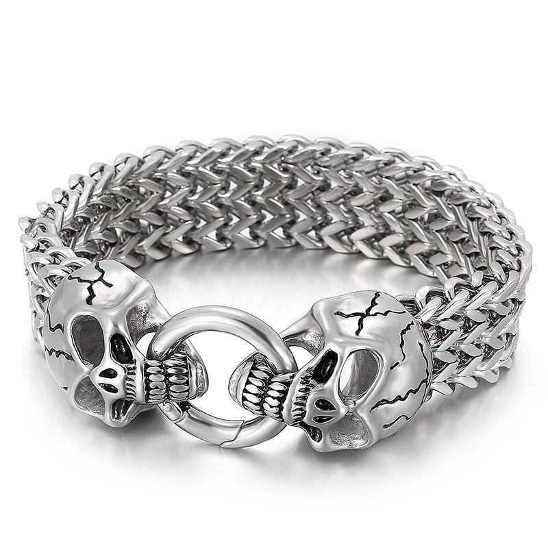 Viking Wolf Head Bracelet for Men Stainless Steel Chain Link Retro Handmade Jewelry Gift