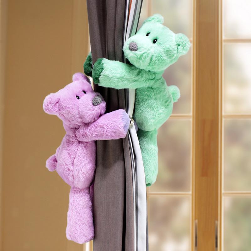 Dopamine Curtain Bear Tiebacks With Plush Fabric For Kids Room Window Decoration