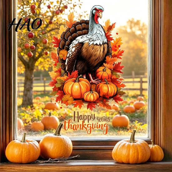 Fall Leaf Window Clings Harvest Themed Static Sticker, Decorative Non Adhesive Cling, Seasonal Glass for Windows Removable Watercolor Decals