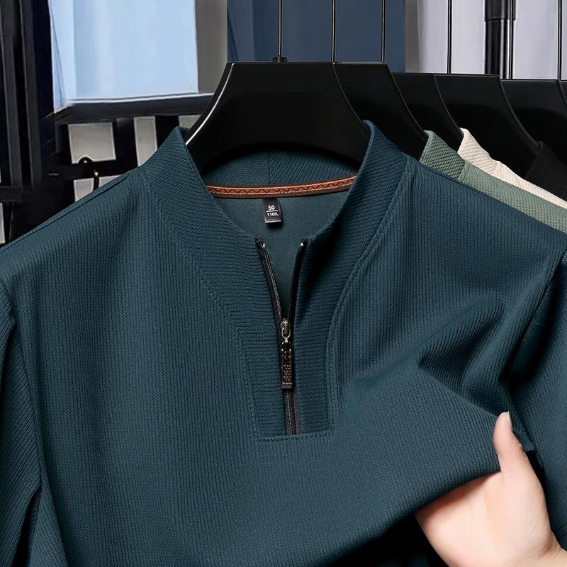 Half Zip Ice Silk Short Sleeved T-shirt for Men, Men's Lapel, Summer New Collection, Breathable Polo Shirt