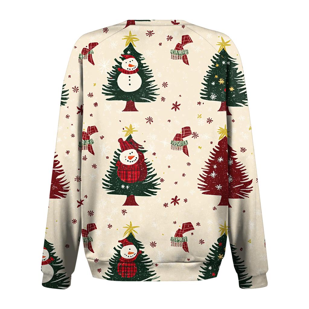 Women's Fashion Casual Long Sleeve Christmas Printed Neck Sweatshirt Top