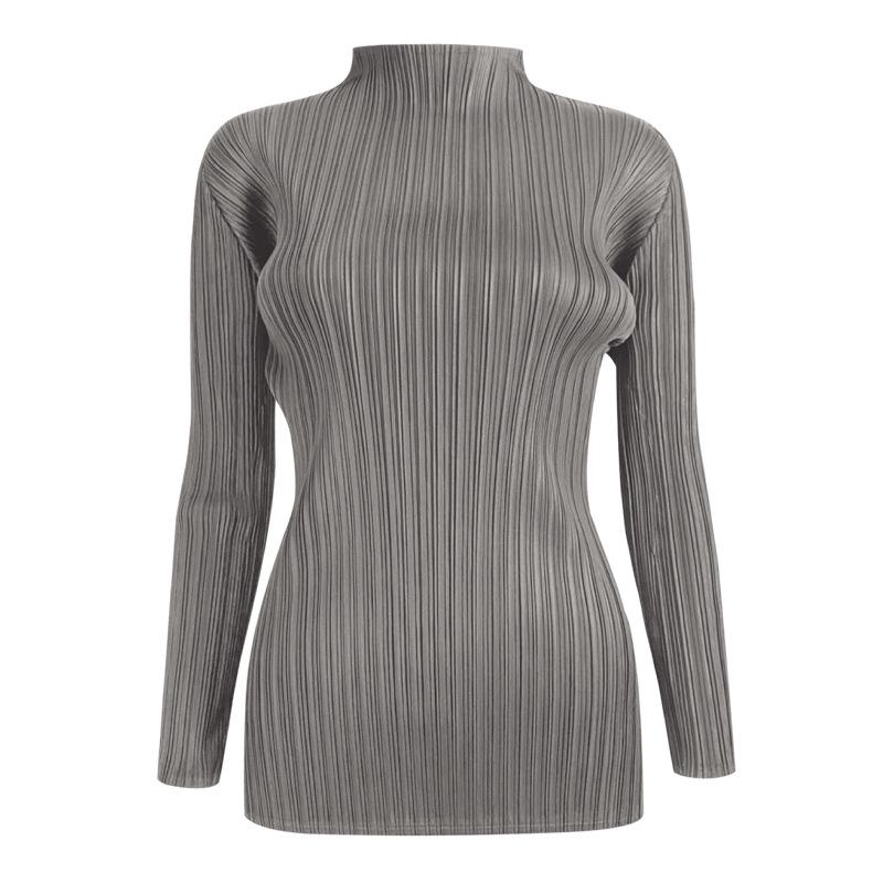 

Женская плиссированная футболка Miyake с длинным рукавом и воротником-стойкой One Size