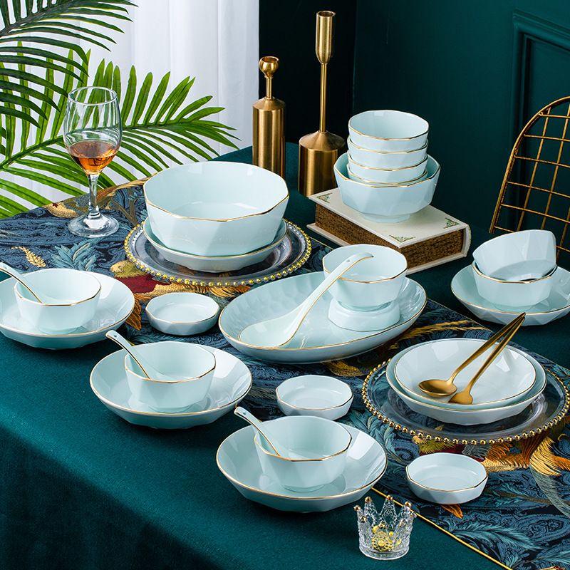 Jingdezhen Light Luxury Hand-Painted Gold Ceramic 60-Piece Tableware Set